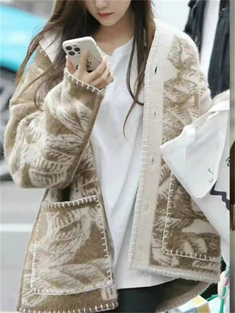 

Winter Women Sweater Knitted Cardigan Oversize Girls Sweater Woman Cashmere Pullover Tops Long Sleeve Maxi Vintage Y2k Thick