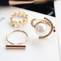 melos three piece combination ring chain artificial pearl ring fashion index finger joint tail ring ring female womans jewelry