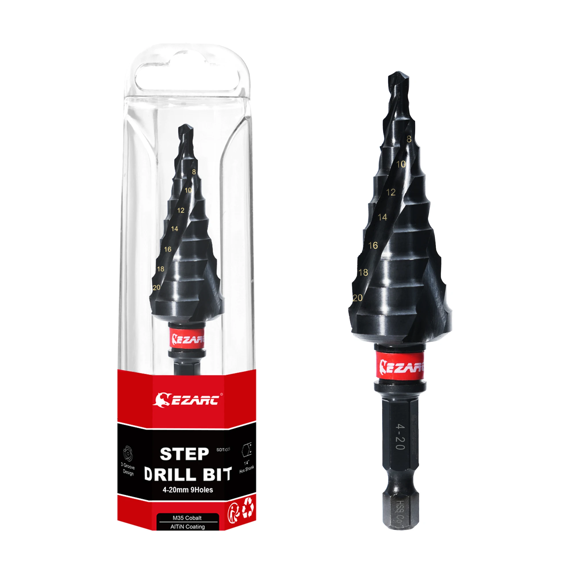 

EZARC Ступенчатое сверло по металлу 4-20 мм