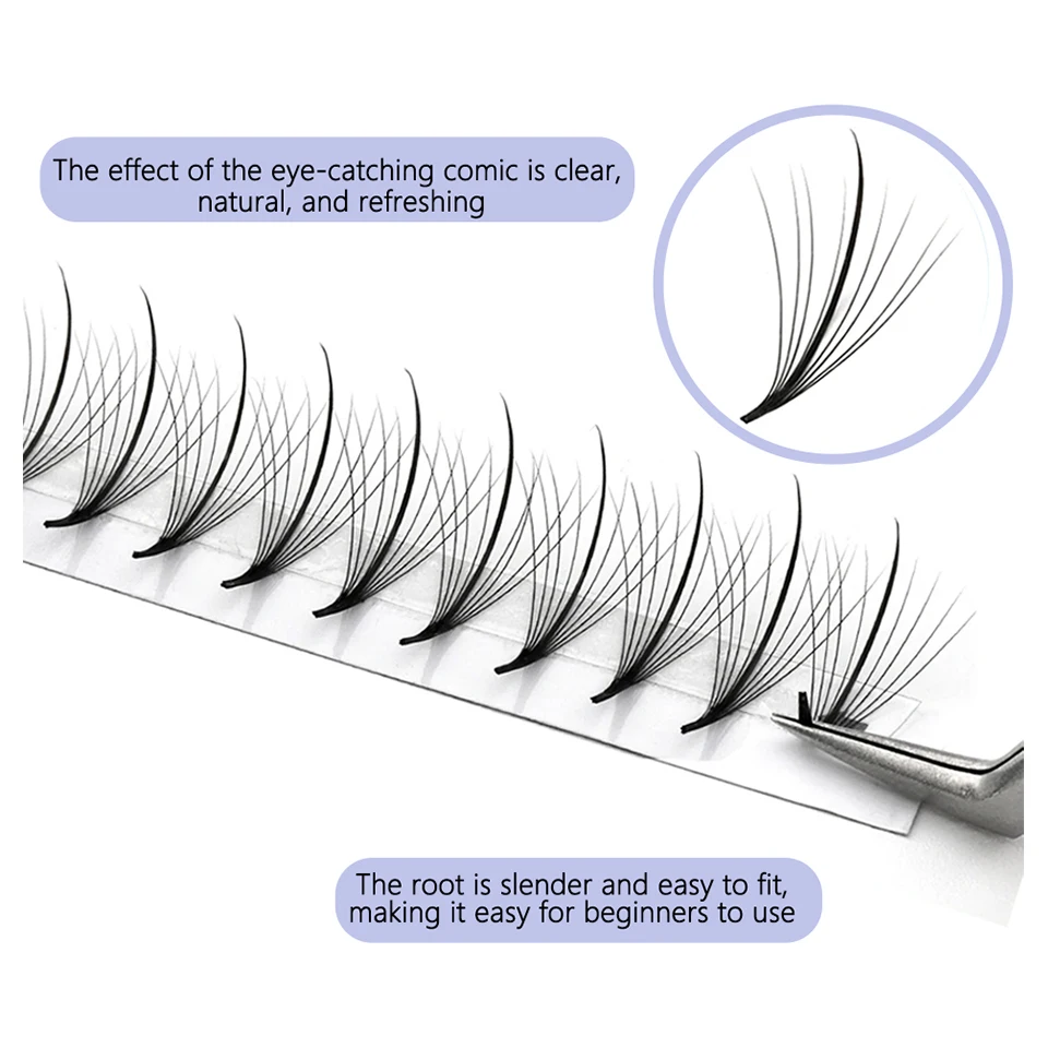 Aguud 3D 5D 7D 9D Wispy Prefabricated Fan Spike Promade Наращивание ресниц Pointy Base Hybrid Lash C D Curl Effect