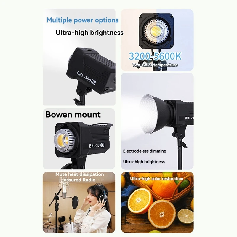 Фото 300W Bi LED видеосвет, постоянное светодиодное освещение с беспроводным пультом 2.4G для портретной и уличной съемки, вилка стандарта США - AD23 №3