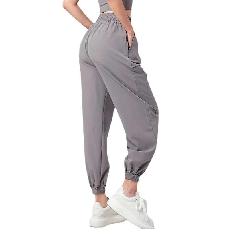 Women's Sports Pants Loose Spring Autumn Running Yoga Tracksuit Trousers Pocket Fitness Solid High Waist Cargo Jogging Pants