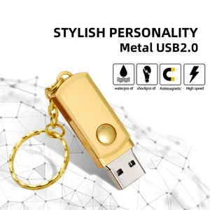 Free Custom Logo Metal Pen Drive 256GB With Key Chain Gold Flash Drives 128GB Real Capacity Usb Stick 64GB Business Gift 32GB