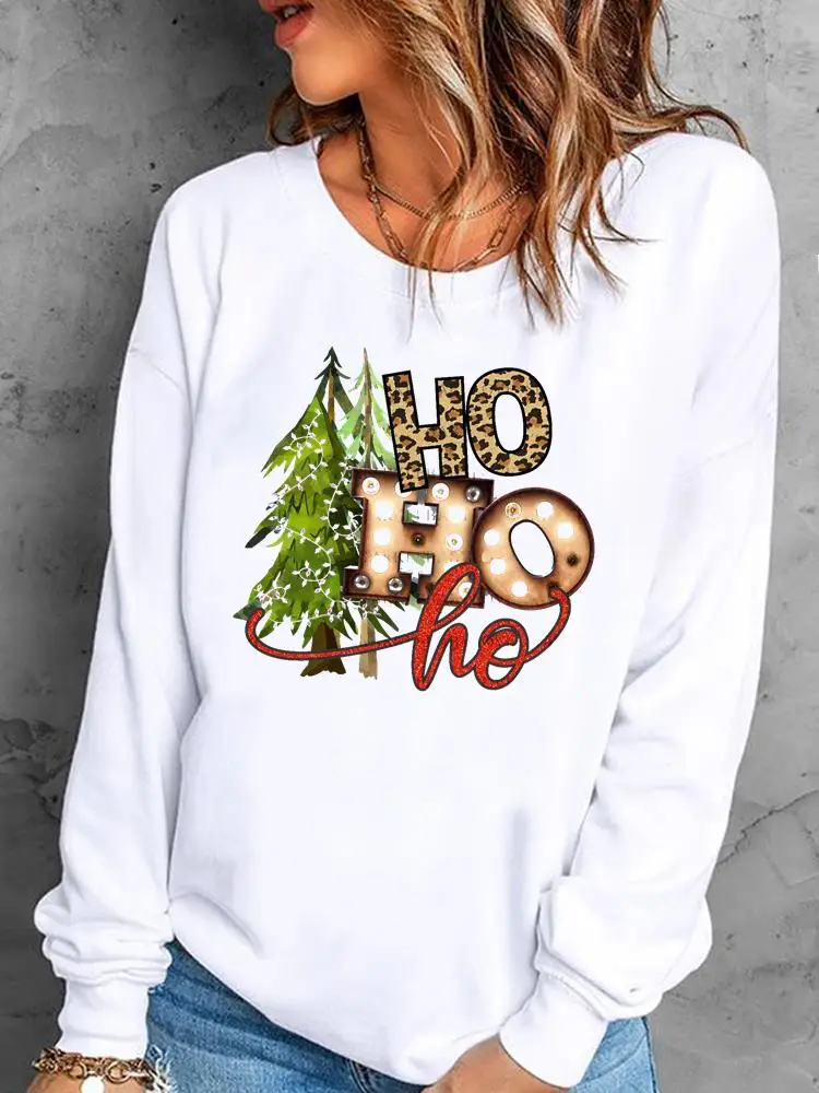 

Leopard Letter Lovely Style Happy New Year Print Merry Christmas Graphic Sweatshirts Pullovers For Women Fashion Female Clothing
