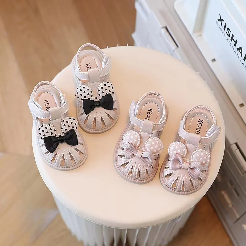 Congme Baby Girls Sandals Summer Fashion Korean Style Toddler Kids Bow Flat Shoes Anti-slip Princess Shoes