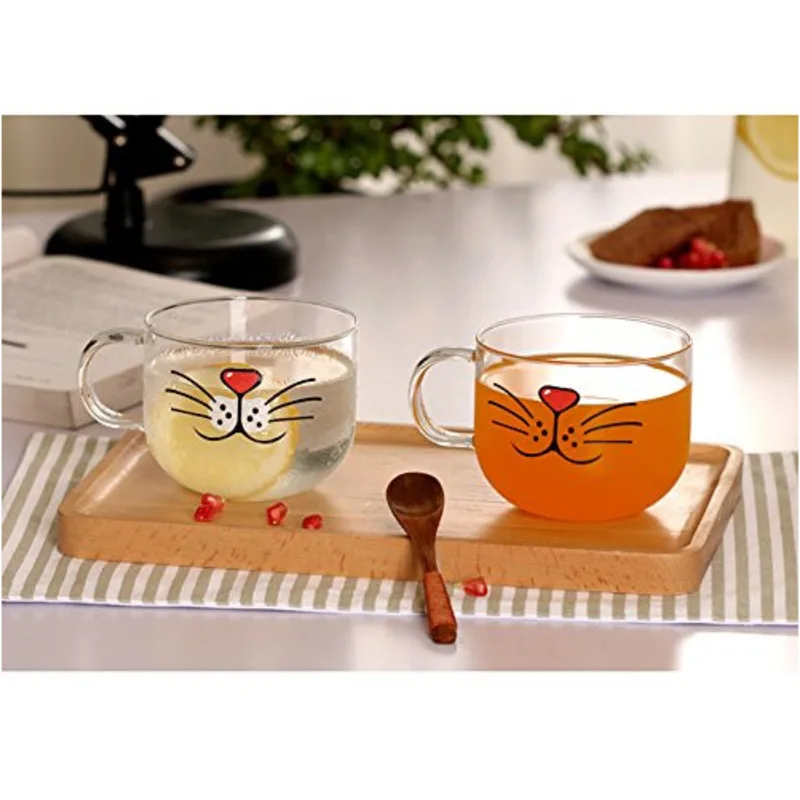 

Caneca de vidro com barba de gato, adorável, divertido, caneca de gato bonito, xícara de chá de leite de café de gato,