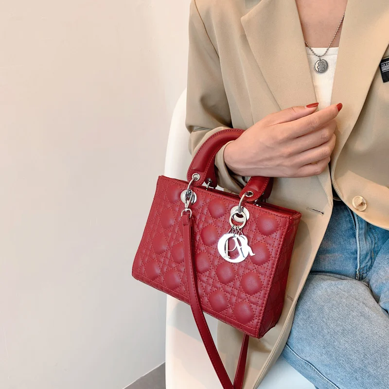 

Shoulder Bags for Women PU Leather Thread Rhombus Crossbody Bag with Short Handlebrand Fashion Luxury Designer Handbag Bolsos