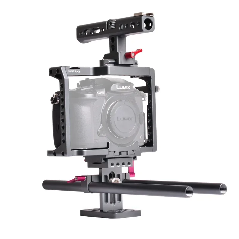 Фото Комплект WARAXE GH5, клетка для камеры, стабилизатор, стержень, встроенный быстросъемный механизм для камеры GH5 GH4 с ручкой на направляющую НАТО №2