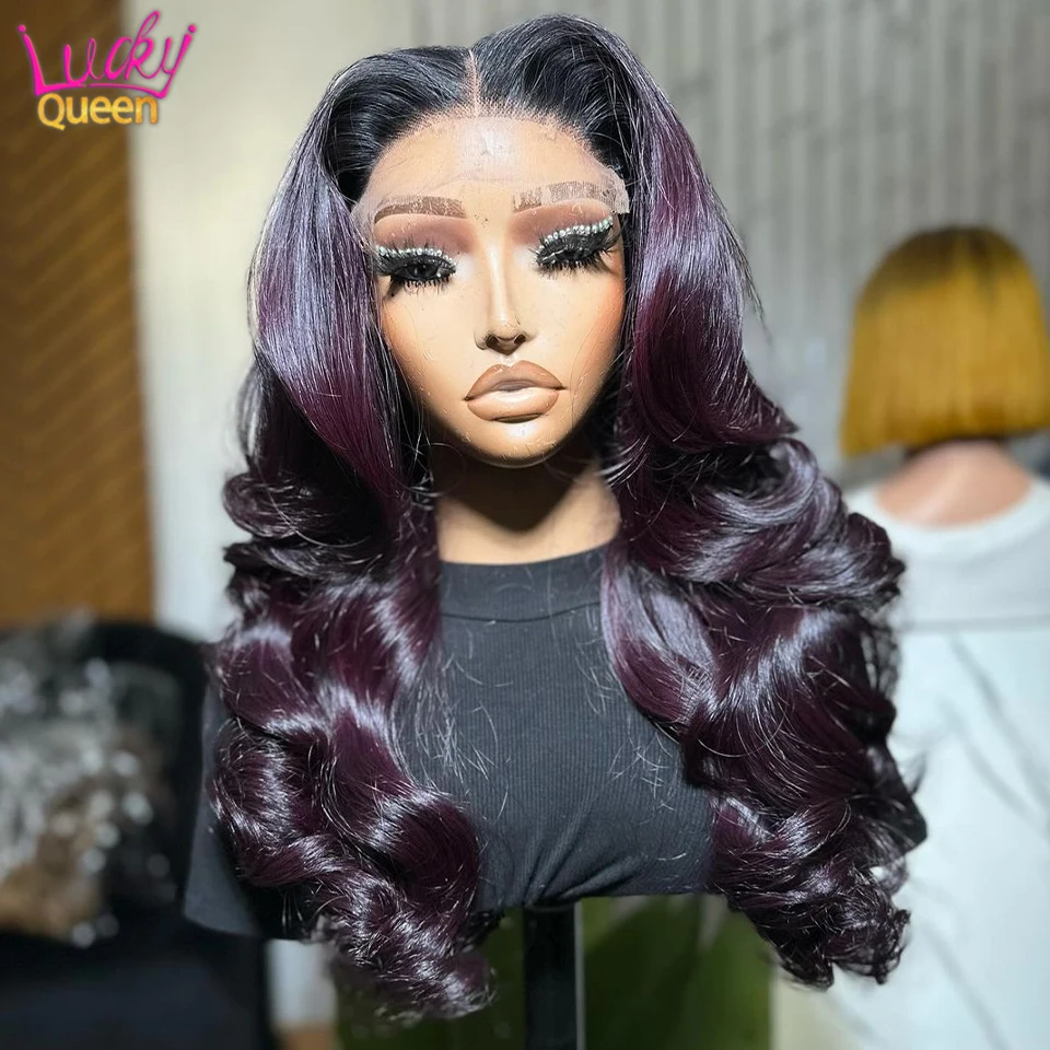 13x6 фиолетовые передние парики на сетке человеческие волосы Омбре черные
