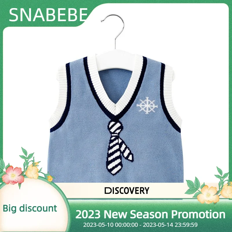 

British College Style Baby Sweater Knitted Vest for Boy Pure Cotton V-neck Pullover Cute Children's Clothing from 2 to 7 Years