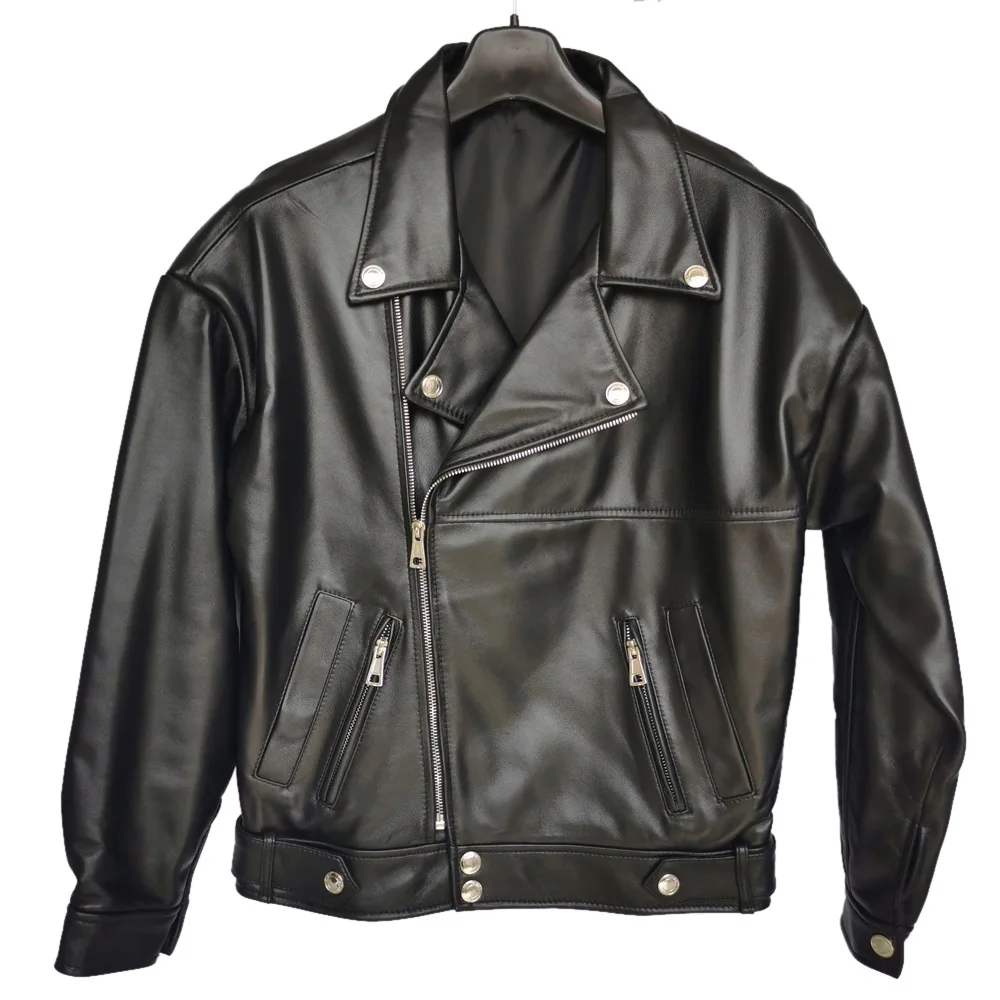 

2022 Maplesteed Women Genuine Leather Jacket Soft 100% Natural Sheepskin Drop-Shoudler Loose OVERSIZE Bust 110-126cm M487