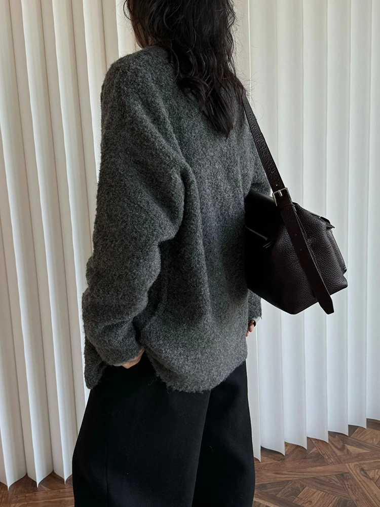 [LANMREM] Винтажный вязаный кардиган свитер для женщин однобортное офисное женское