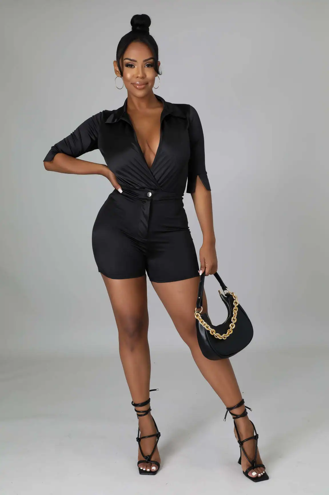 Комплект из двух предметов женский атласный Шелковый пикантный укороченный топ