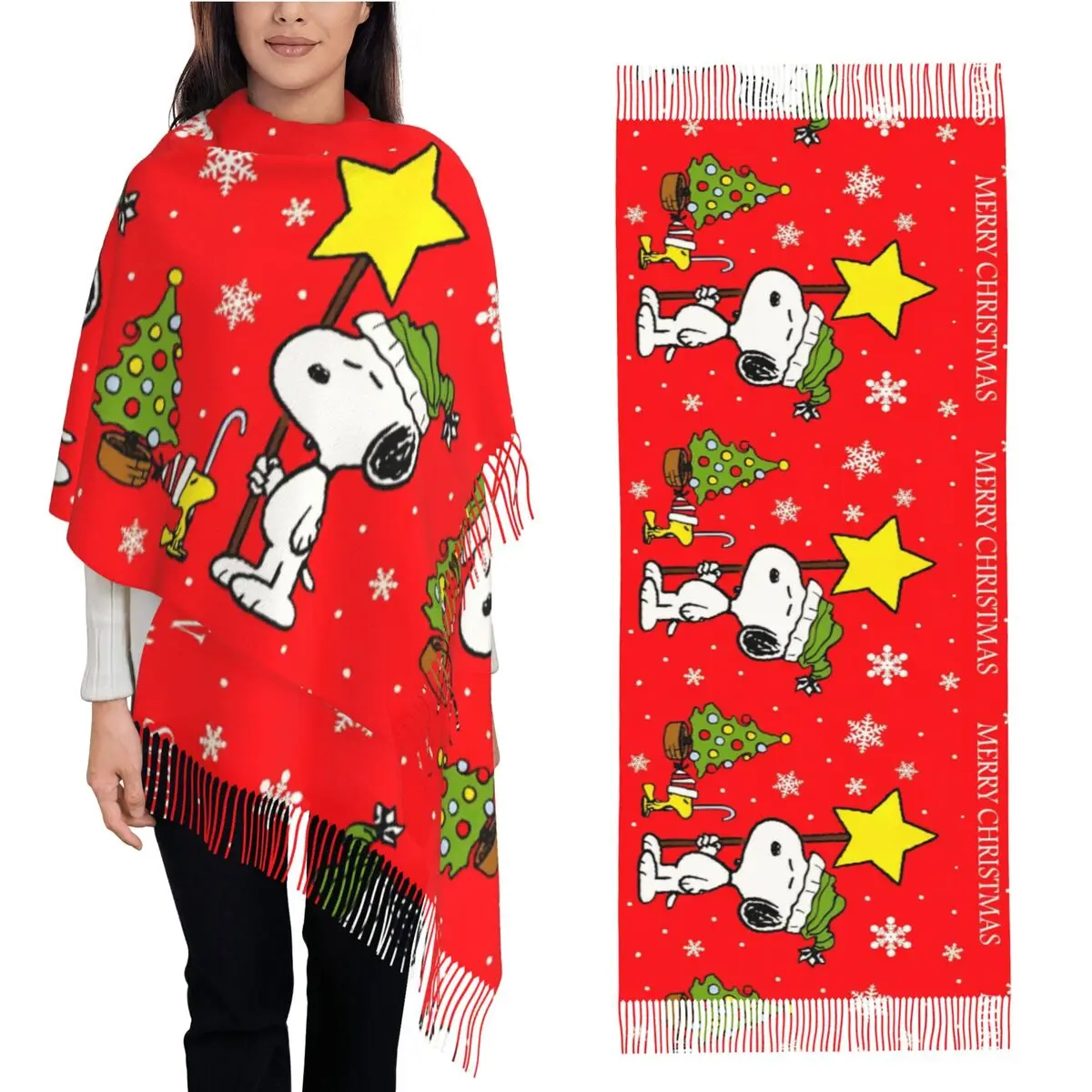 MINISO Sanrio Snoopy Рождественский шарф с длинной кисточкой сохраняет тепло шаль женские