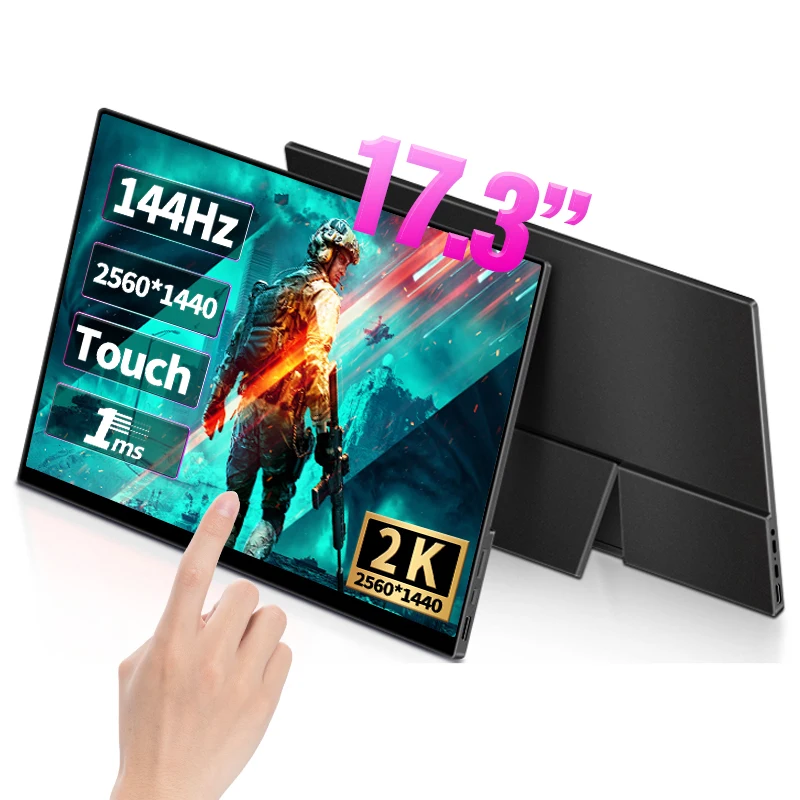 17.3 Inch 2K 144Hz Touchscreen Portable Monitor 2560x1440p 1MS FreeSync Game IPS Screen Display For PC Laptop Xbox PS4/5 Switch