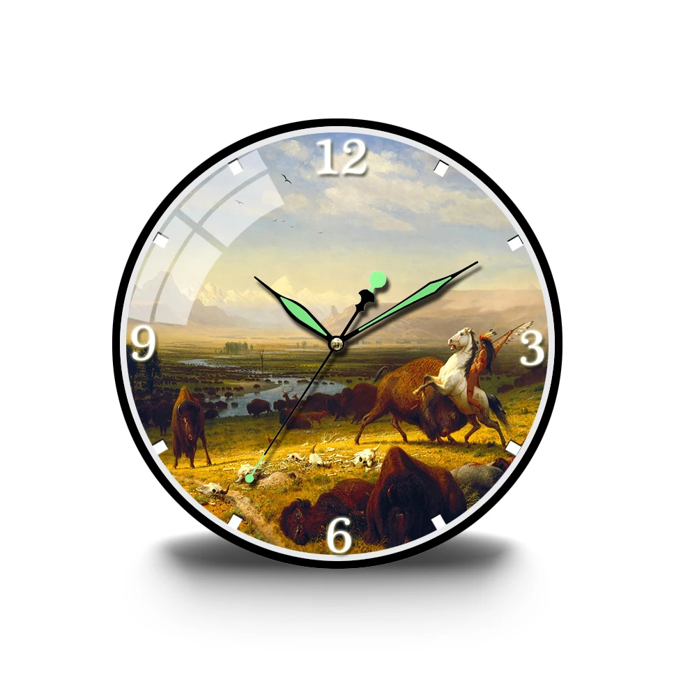 

Animal Yak and Horse Oil Painting Acrylic Wall Clock Round Clock Wall Clock Mute Quartz Clock Home Decorate For Living Room