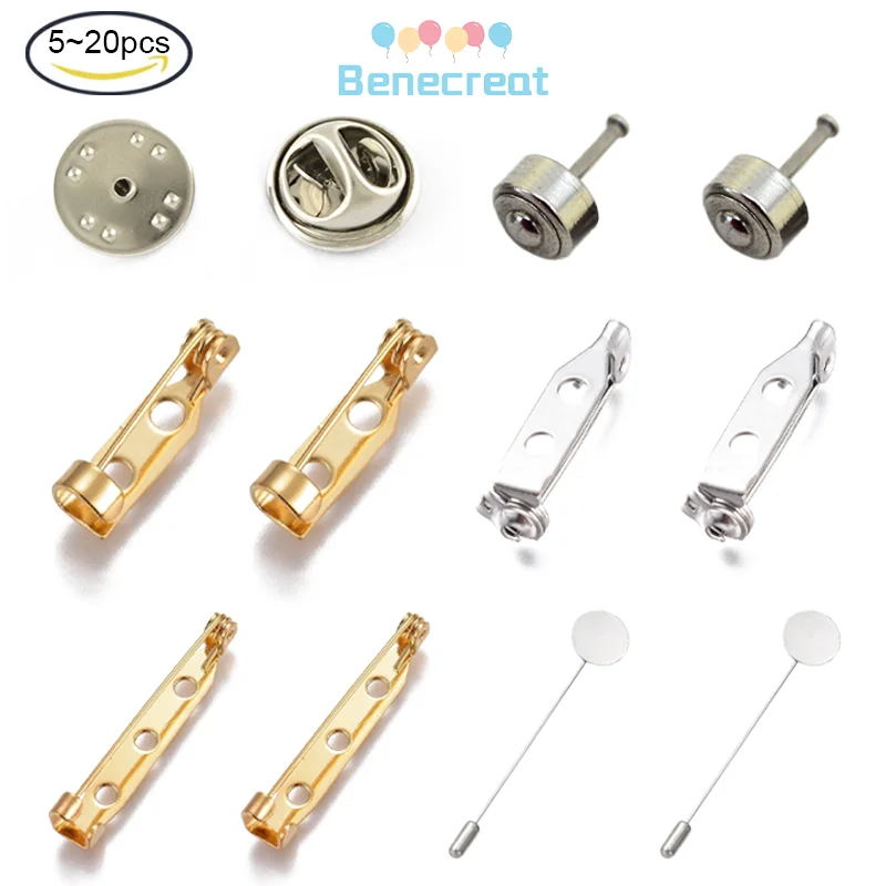 

5-20PC 304 Stainless Steel Brooch Pin Back Findings Stainless Steel Color with Hole Metal Brooch Pin for Jewelry Making