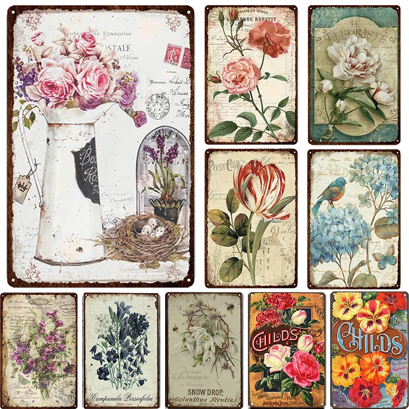 

Rose Tulip Coreopsis Forever Bloom Flower Retro Vintage Metal Plate Decoration Wall Decor Tin Metal Sign Poster For Florist Home