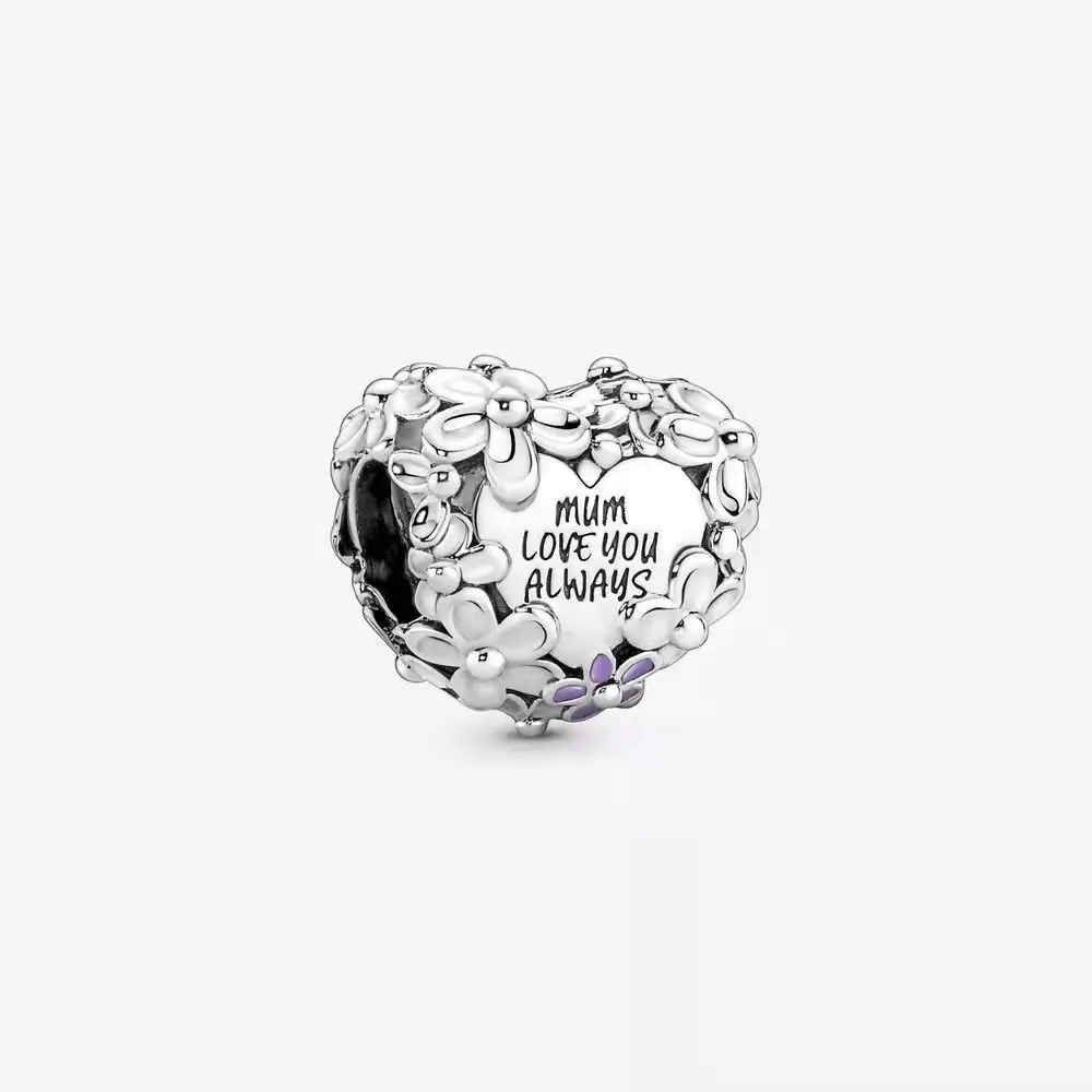

Mum Love You Always Heart Charm Original 925 Sterling Silver Jewelry Fit Europe Bracelet Women Beads DIY Making Accessories