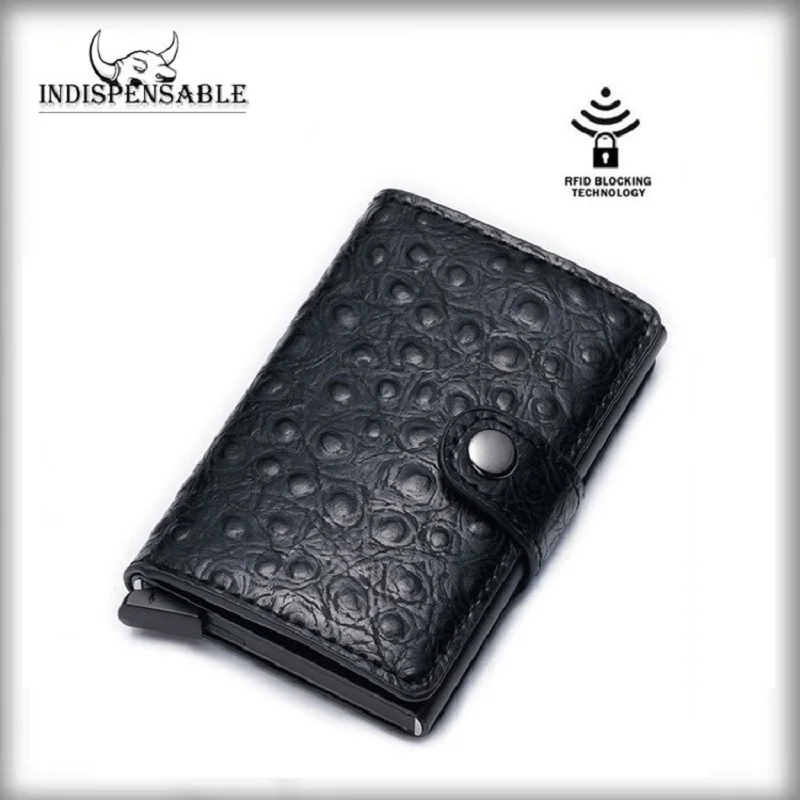 

Indispensable Wallet For Man Badge Holder Business Card Holder Ostrich Grain PU Leather Popular Aluminum Case Credit Cardholder