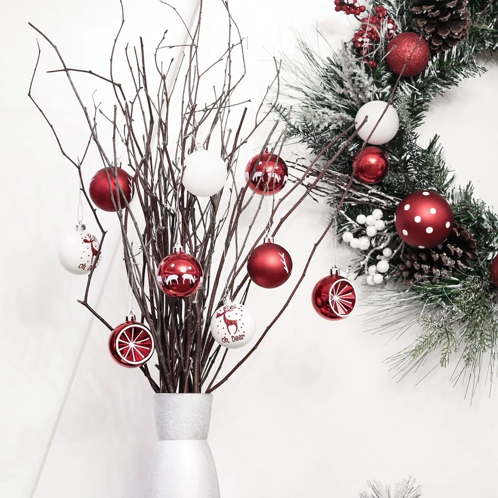 20pcs Christmas Balls 6cm Matte Glossy Drawing Ornament for Xmas Tree Hanging Baubles Decorations Shatterproof Plastic