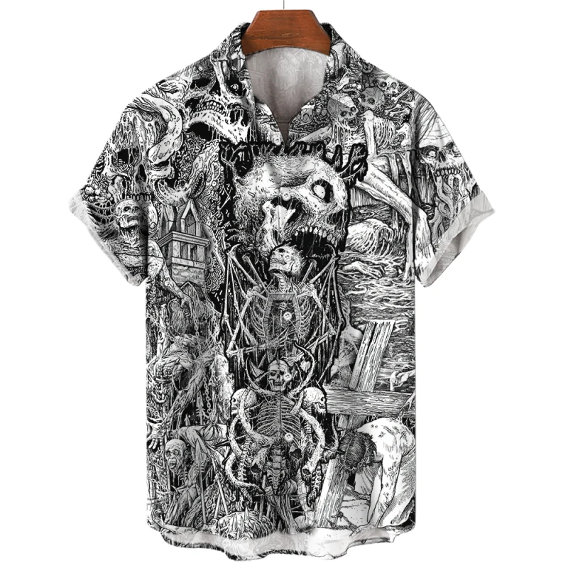

2023 Summer New Men's T-Shirts 3D Printed Horror Pattern Hawaiian Fashion Designer Men's Horror Shirts Day Of The Dead Tops 6XL