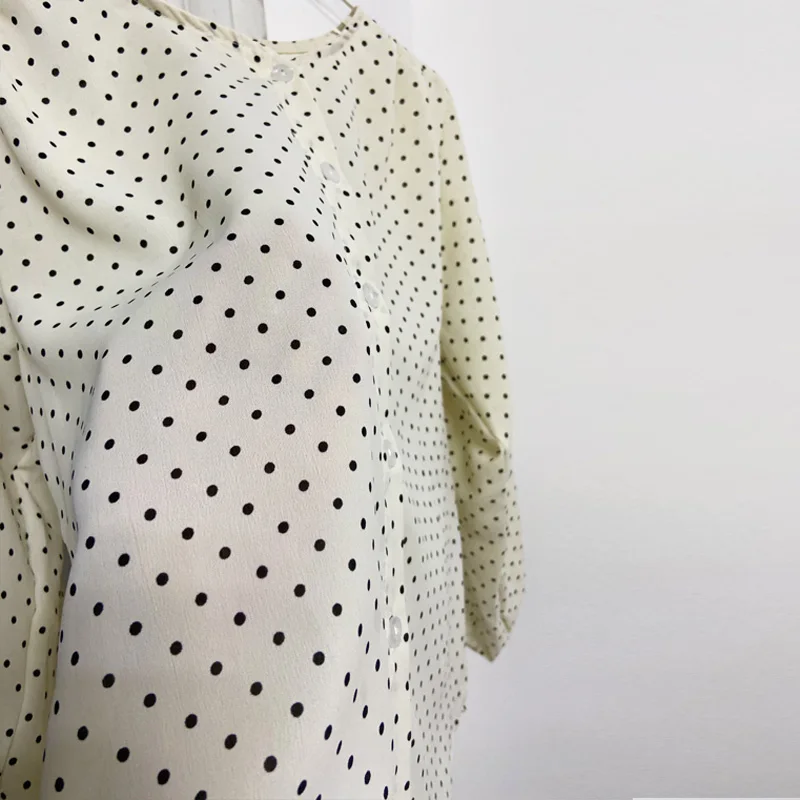 PLAZSON Женская Летняя Рубашка В Горошек С Длинным Рукавом Повседневный Топ Больших