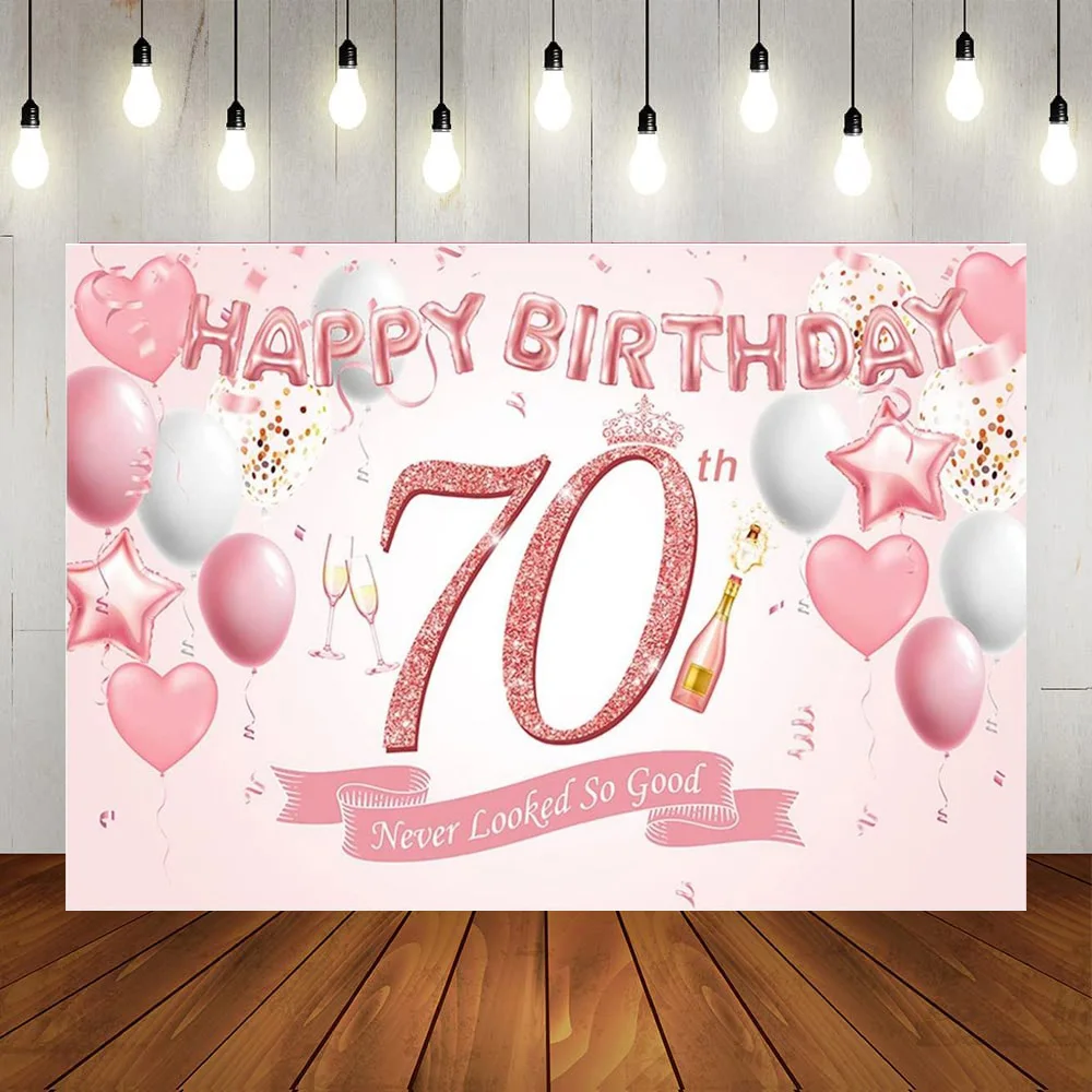 

Happy 70th Birthday Party Backdrop Banner Lovely Women Black Rose Gold 70 Years Old Poster Anniversary Background Photography