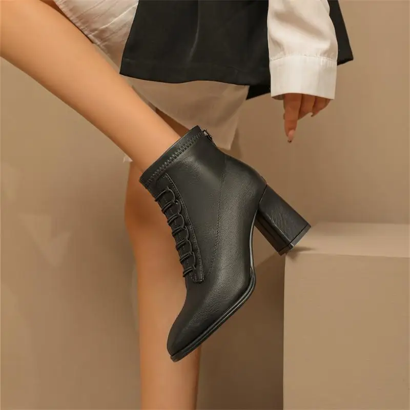 

New Leather High Heels Women's Boots Autumn And Winter New Retro Lace-up Wild Martin Boots Square Root Fashionable Sexy