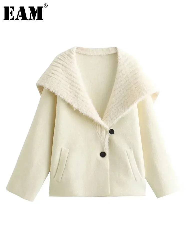 Женское шерстяное пальто EAM с большими лацканами и длинными рукавами