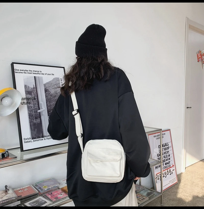 Canvas Pocket Crossbody Pouch Bag Female mobile phone bag Fashion Simple Student Shoulder bag Leisure Travel Bag