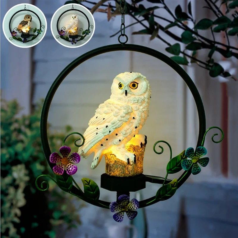 

Solar LED Light Owl Hanging Waterproof Outdoor Garden Resin Pendant Light Waterproof Yards Patios Decor Lighting Garden Light