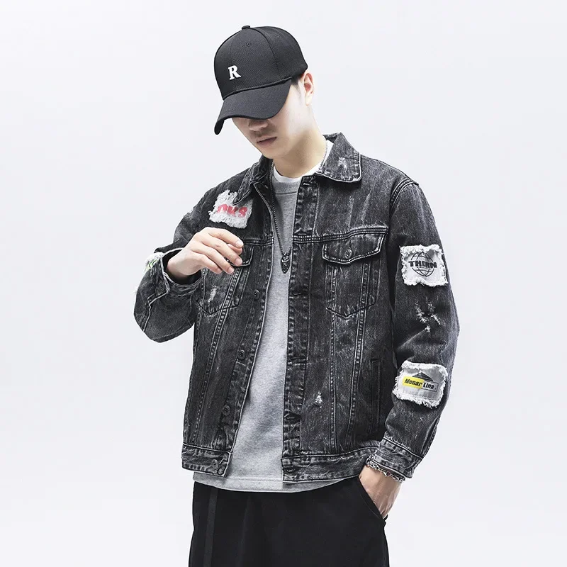 Trendy Denim Jacket For Men Spring 2022 Korean Style Slim Fit Lean Fashionable Blazer With Regular Length And Loose Type