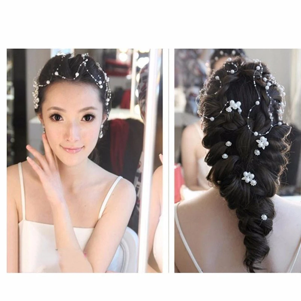 

Artificial Solid Color Big Small Pearl Bridal Hairband Pearl Soft Chain Fishing Line 8+3mm Headband Bridal Hair Accessories