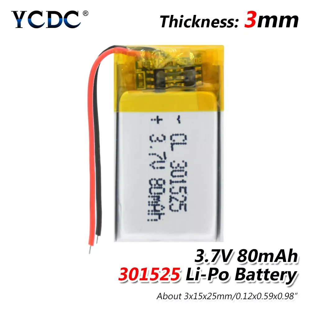 

2023New 3.7V 80mAh 301525 lipo Lithium polymer battery for GPS PSP MP3 MP4 MP5 DVD small toys battery headset