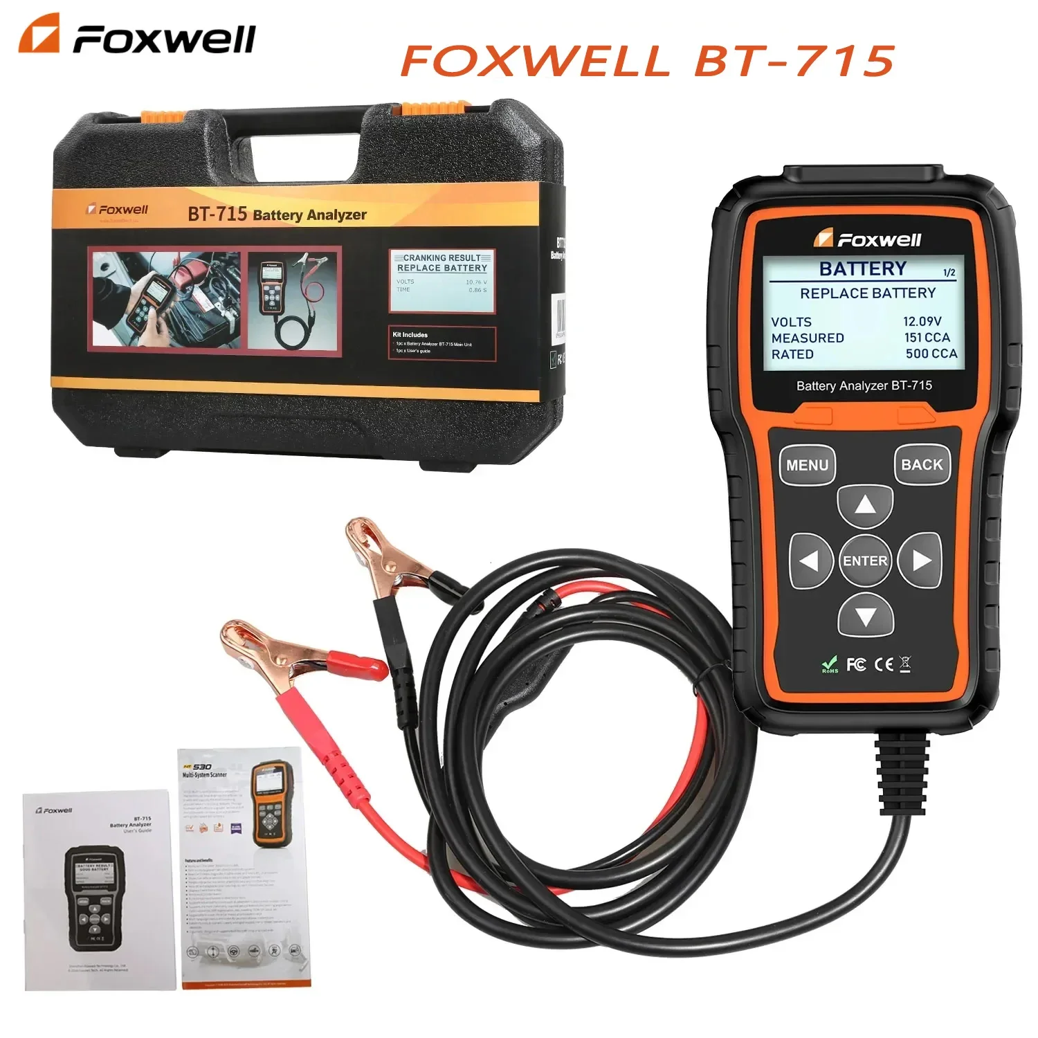 Тестер Аккумуляторов Foxwell BT715 12 В и 24 EFB/AGM анализатор плоских пластин многоязычное