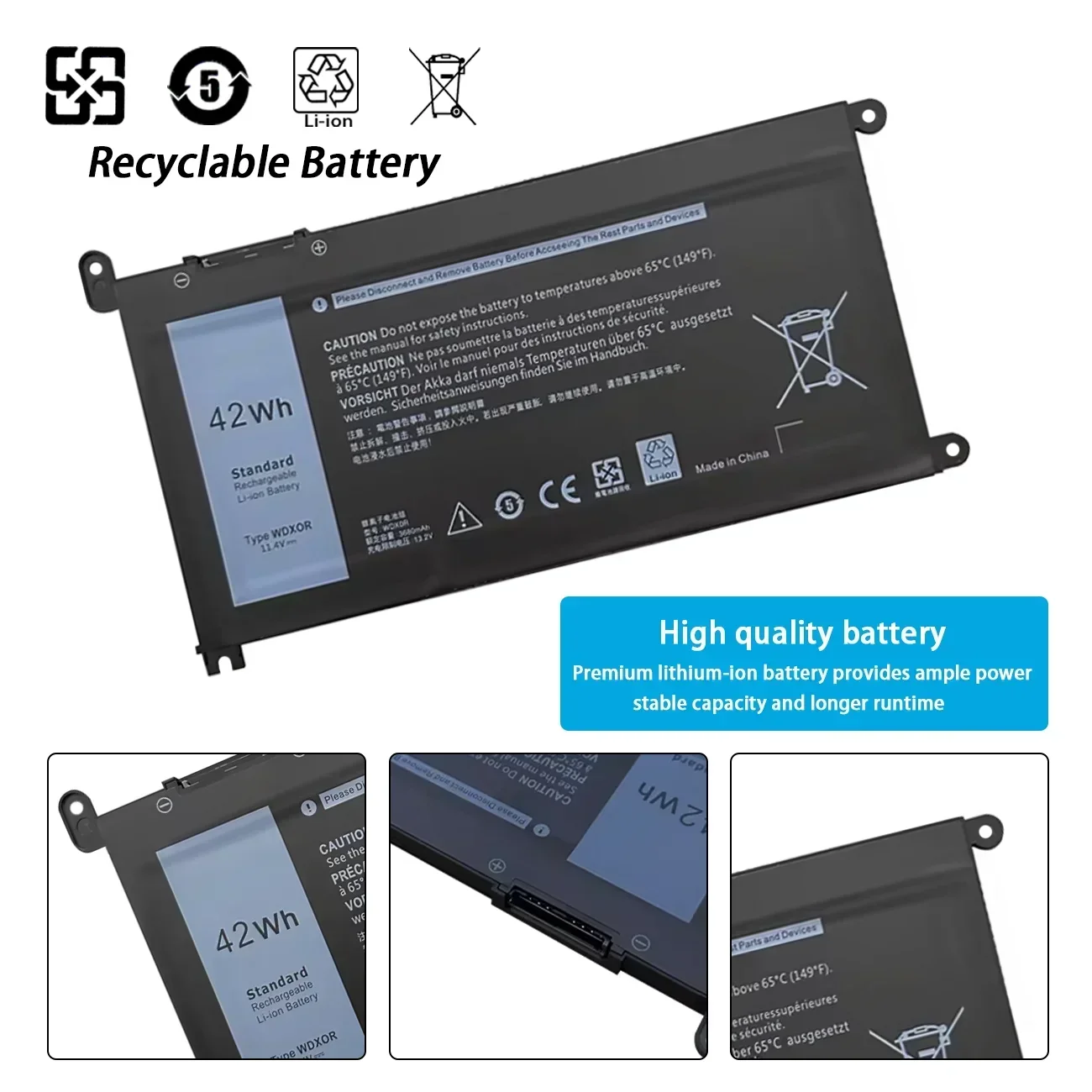 Фото Аккумулятор WDXOR для ноутбуков DELL Vostro 5468, 5471, 5568, Inspiron 17, 5770, 5767, 5765, 15, 5584, 5567, 7560, 3583, 5538, 5567, WDXOR 11.4V 42WH №2