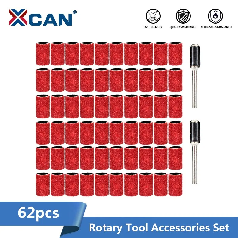 

XCAN 62pcs Sanding Bands Grit 80 Sandpaper with 1/4 Mandrel Sanding Drum for Dremel Rotary Tool Wood Metal Polishing