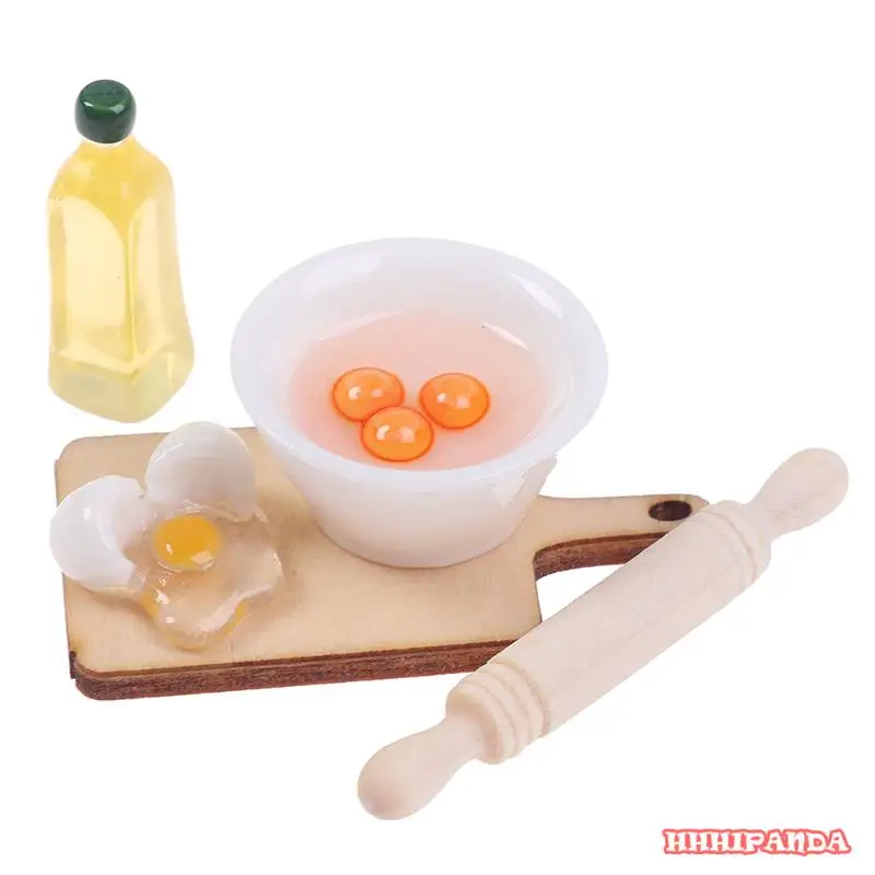 

5Pcs/Set Dollhouse Cute Rolling Pin Egg Bowl Olive Oil Set Kitchen Accessories 1:12 Dollhouse Miniature