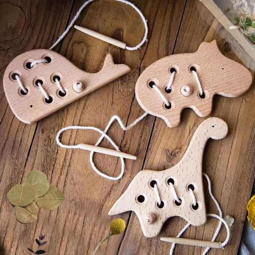 

Early Educational Whale Dinosaur Montessori Threading Board Animal Threading Toy Baby Stringing Beads Toy Wooden Stacking Toy