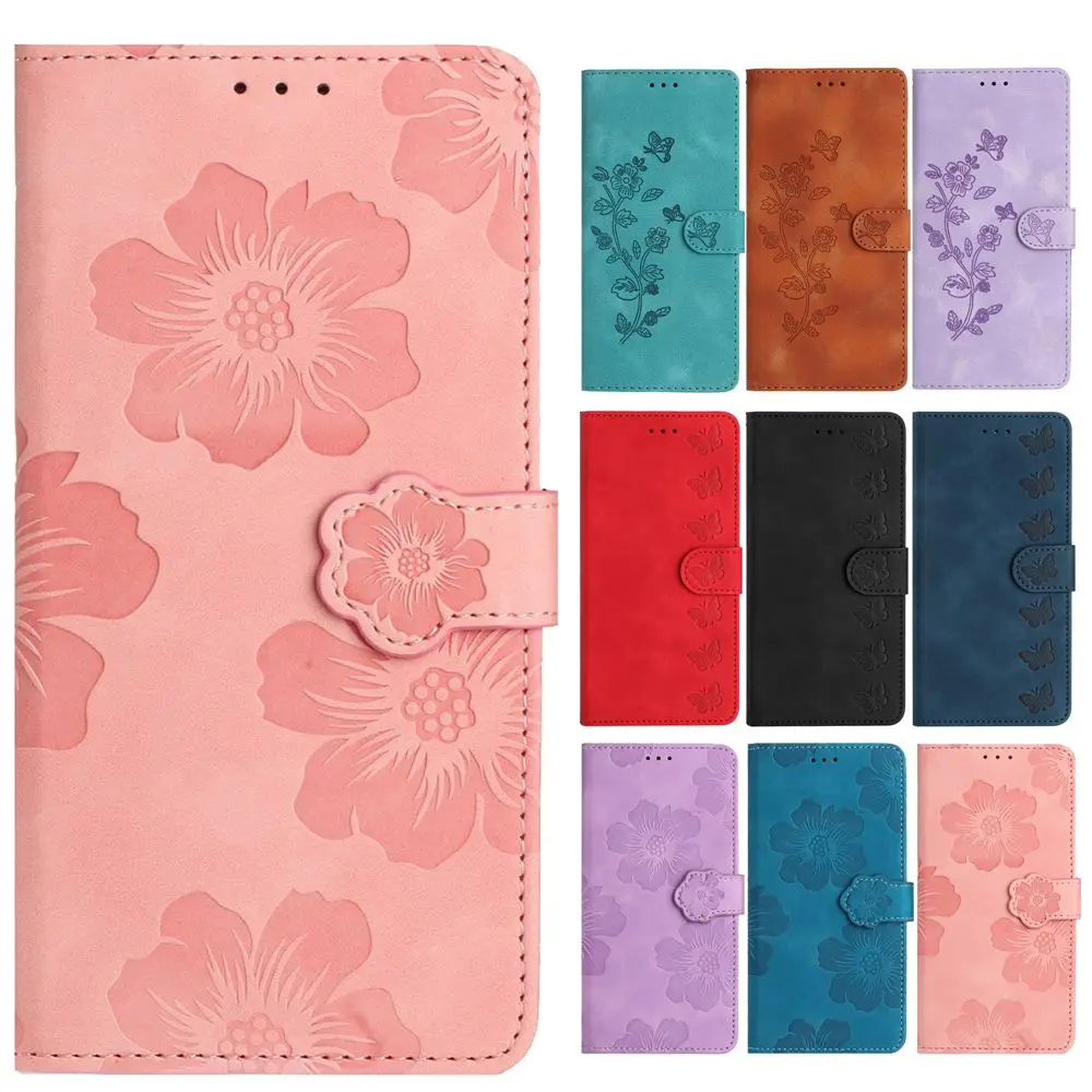 

Leather Phone Case for Funda Huawei P30 Lite P40 P20 Pro Y5P Y6P P10 Cases 3D Butterfly Flower Embossed Back Cover Card Holder