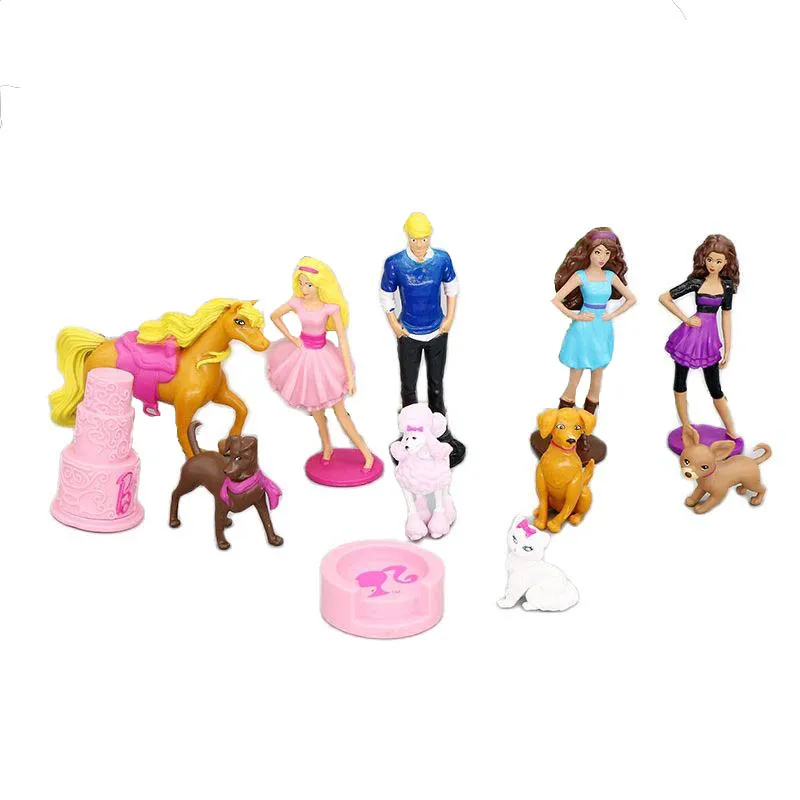 Wholesale 10 sets cute Princess Puppet Cartoon Pet Dog Horse Action Figures Toy set cake accessories Gifts for Boys Girls