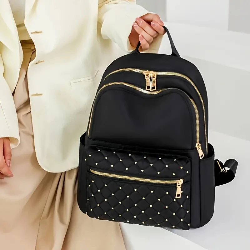 

Large Capacity Quilted Backpack Studded Casual Laptop Bag 2023 Lady Travel Korean Multi -Function Shoulder Bag