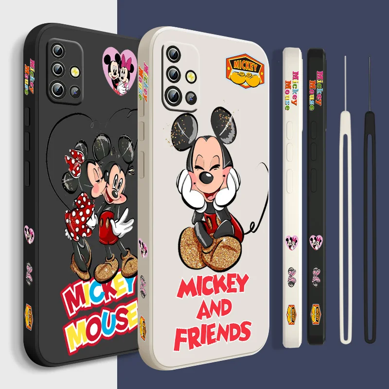 

Disney Mickey Mouse Phone Case For Samsung A01 A02 A03 A7 A10 A10S A11 A12 A13 A20 A21S A22 CORE 4G 5G Liquid Left Rope Silicone