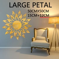 mirror sun flower art removable wall sticker acrylic mural decal home room decoration 3d diy mural decal for living room bedroom