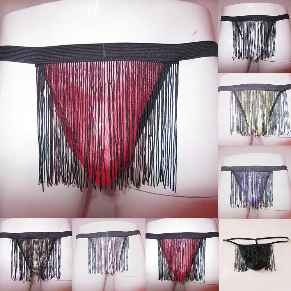 

Men's Sexy Tassel Mesh Stretch Thong Men Bulge Pouch Underwear T-back G-String Briefs Underpants Temptation Panties Tanga Hombre