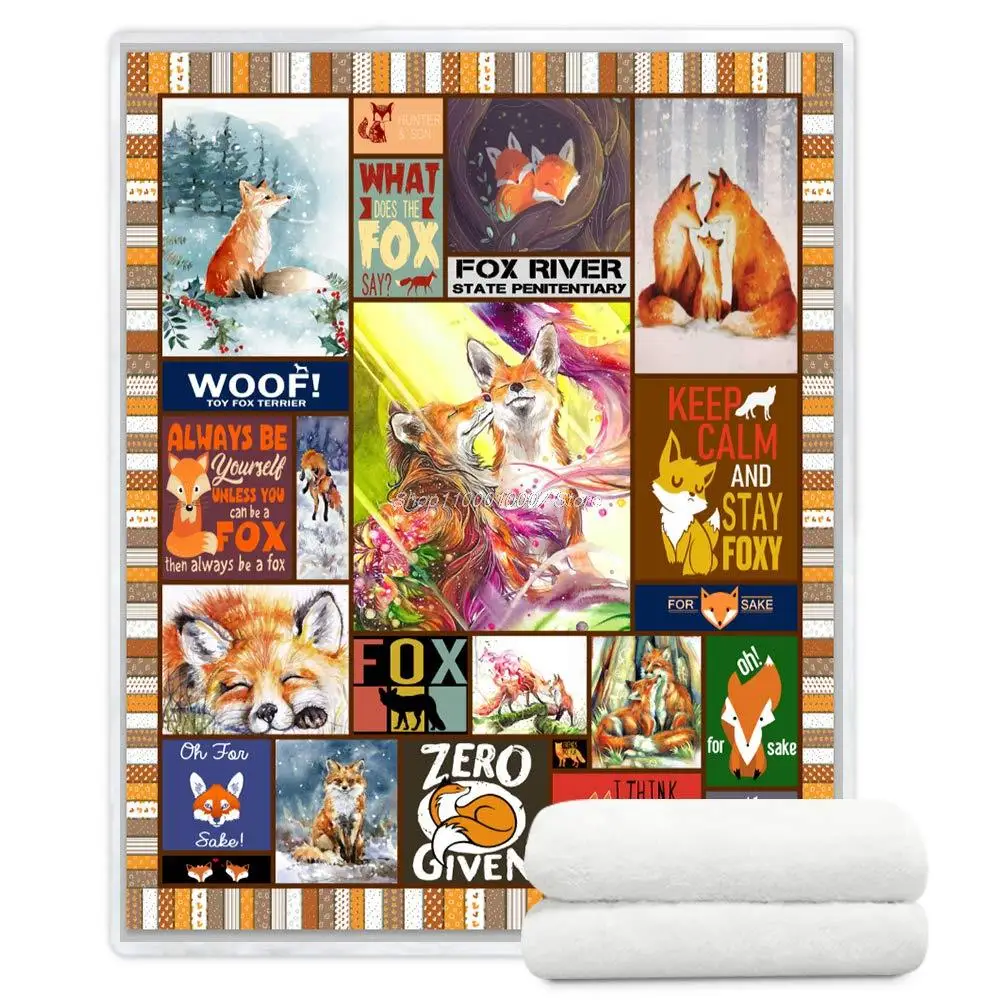 

Fox Throw Blanket Cute Fox Blankets for Kids and Adults Warm Fuzzy Sherpa Blankets for Couch Sofa Fox Gifts for Women and Men