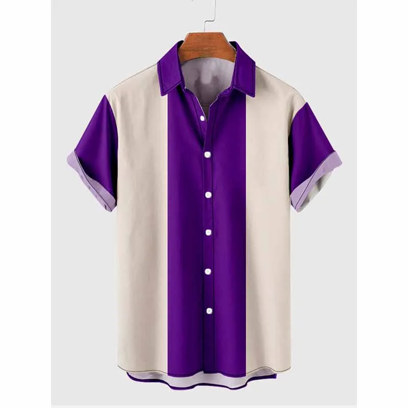 

1960s Beige And Purple Printing Men‘s Holiday Breathable Short Sleeve Tee Shirt Men Oversized Blouse Tops