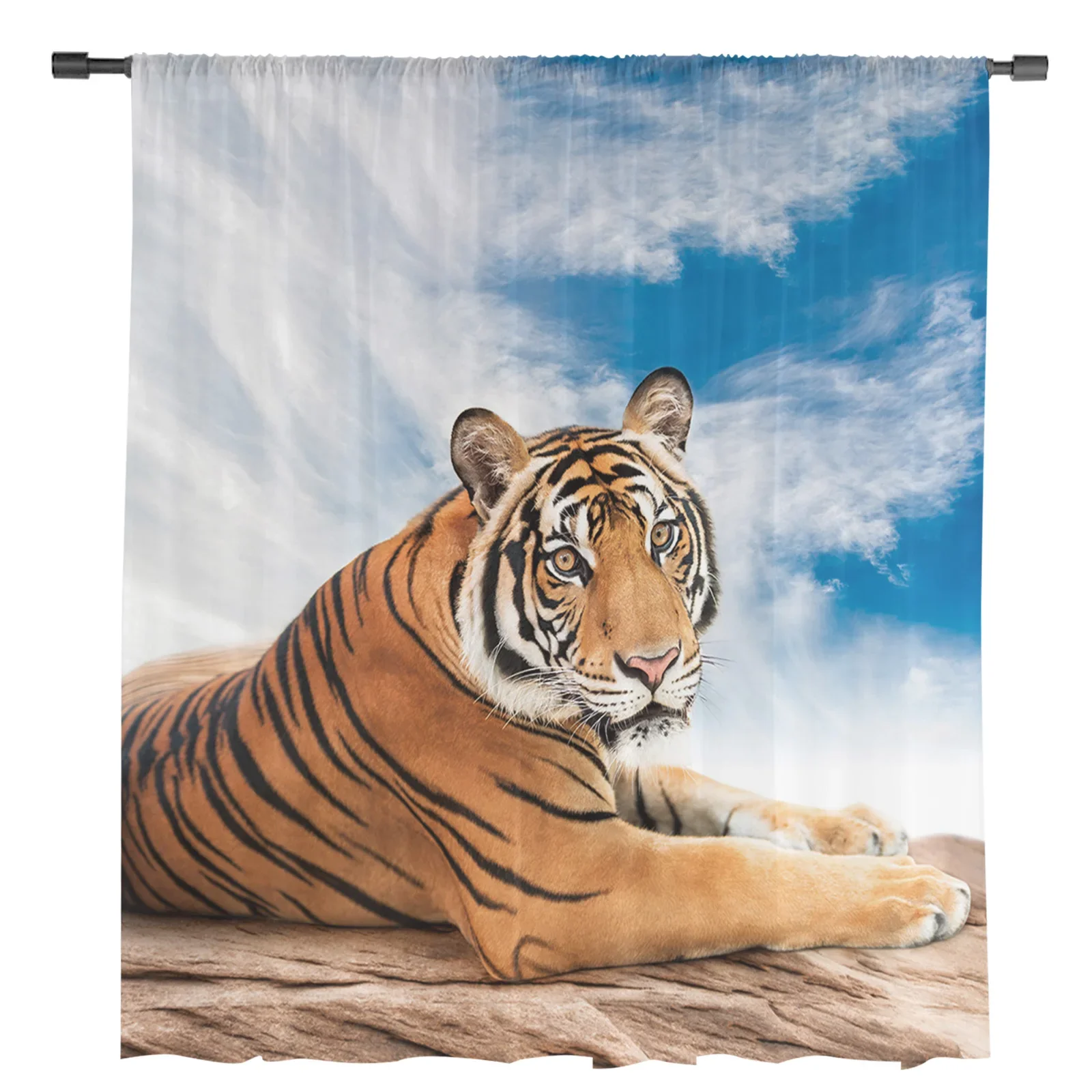 Шифоновые шторы с изображением голубого неба и тигра