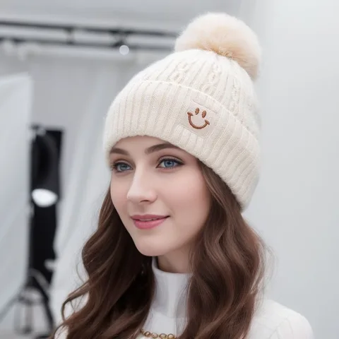 Новинка Зимняя шерстяная шапка с улыбкой женский прекрасный пуловер облегающие шапки женские шерстяные утепленные шапки для защиты ушей